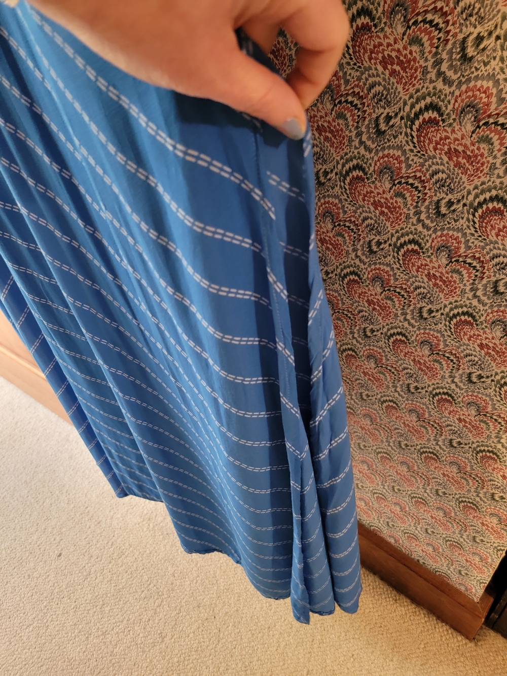 INDAH Blue White Striped 100% Bamboo V-Neck Maxi Dress Pockets XS - Picture 11 of 14